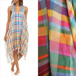 INTO THE BLEU Mad for Plaid Handkerchief Hem Swim Cover-Up Dress S-L NWT